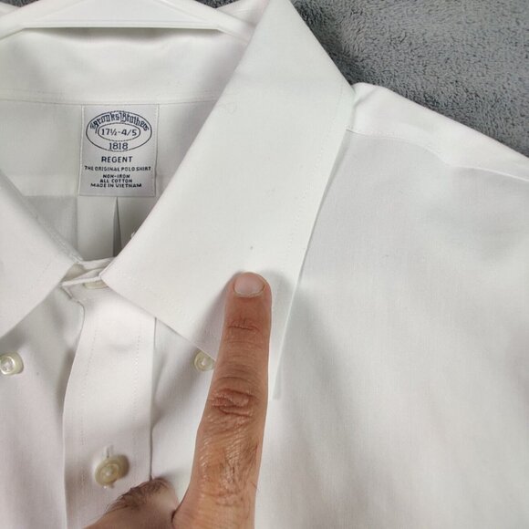Brooks Brothers Dress Shirt Adult 17.5 4/5 XL 2XL White Button Up Regent Men - Picture 8 of 10